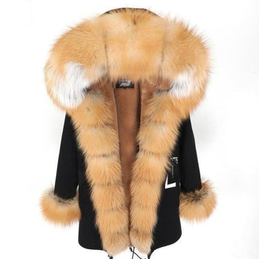 Black Women's Fox Fur Leather Hooded Long Detachable Coats & Jackets  -  GeraldBlack.com