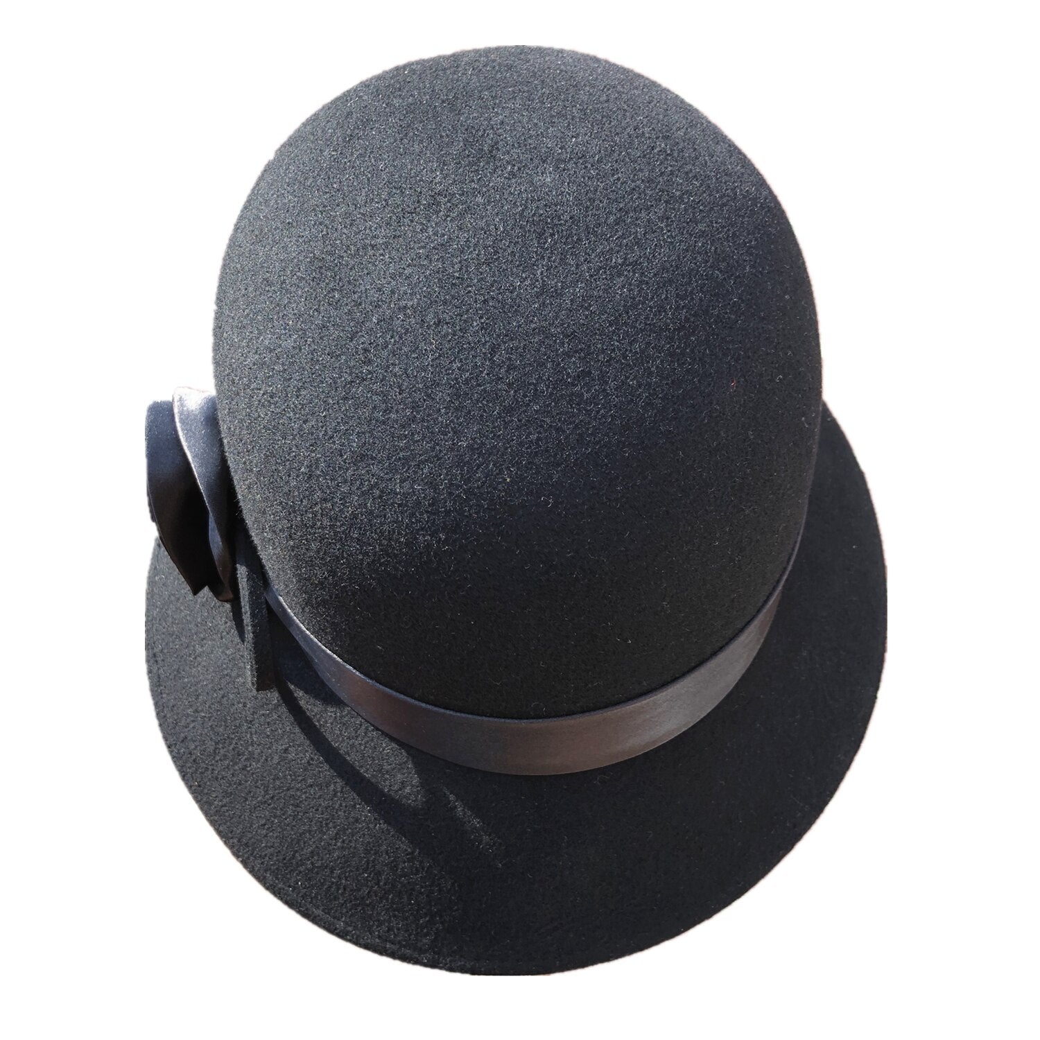 Black Wool Felt Cloche Bucket bell-shaped Hat for Women Flower Knot  -  GeraldBlack.com