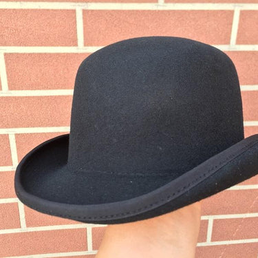 Black Wool Felt Fedora Solid Pattern Derby Bowler Hat for Men Women - SolaceConnect.com