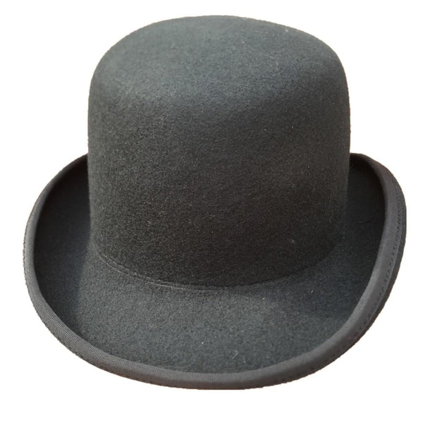 Black Wool Felt Fedora Solid Pattern Derby Bowler Hat for Men Women - SolaceConnect.com