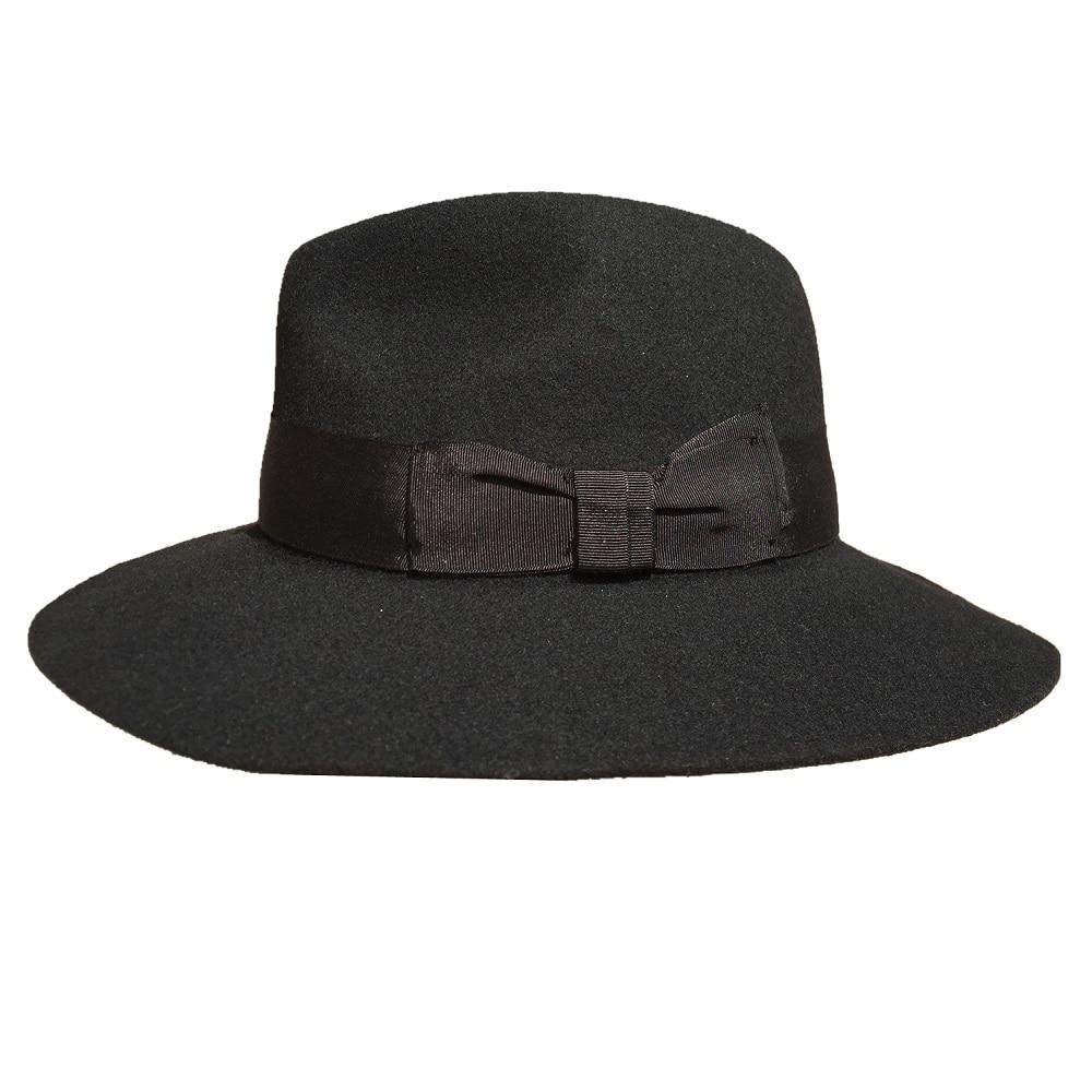 Black Wool Felt Wide Brim Fedora Hat for Men and Women with Solid Pattern  -  GeraldBlack.com