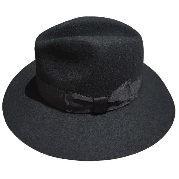 Black Wool Felt Wide Brim Fedora Hat for Men and Women with Solid Pattern - SolaceConnect.com