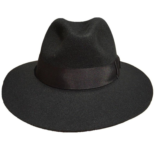 Black Wool Felt Wide Brim Fedora Hat for Men and Women with Solid Pattern - SolaceConnect.com