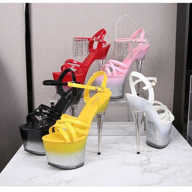 Bling Patent Leather Sandals Waterproof Thin High Heel Platforms for Women  -  GeraldBlack.com