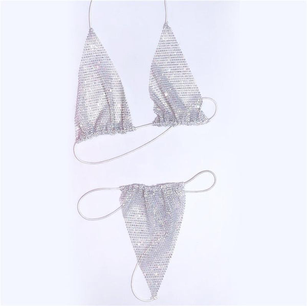 Bling Rhinestones Sexy Fishnet Halter Bra-Panty 2 Piece Set for Women - SolaceConnect.com