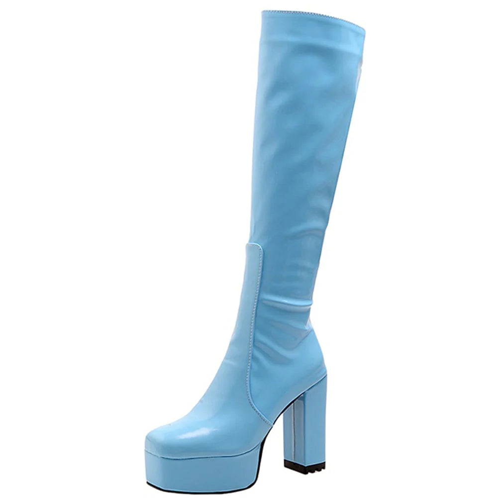 Women's Sexy Blue Color Square Heel Platform Gothic Boot Shoes 1 Women's Sexy Blue Color Square Heel Platform Gothic Boot Shoes