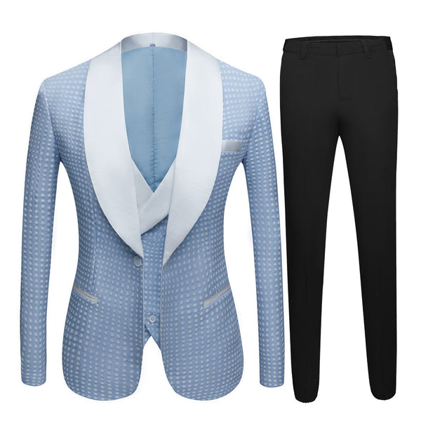Blue Black Blazer Vest Pants Groom Wedding Slim Fit Tuxedos For Men Groomsmen Suit Formal Party  -  GeraldBlack.com