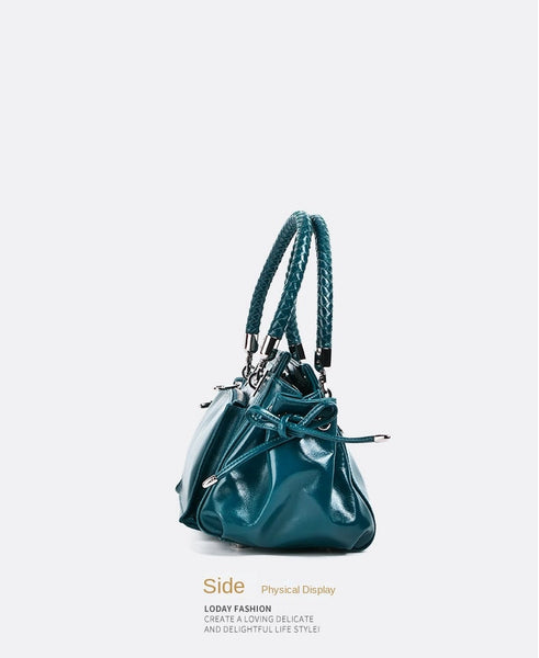 Blue Genuine Leather Women Fashion Elegant Portable Tote Bag Casual Shoulder Handbag  -  GeraldBlack.com