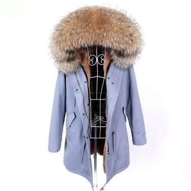 Blue Grey Color Women's Real Fur Winter Coat Jacket with Fur Collar  -  GeraldBlack.com