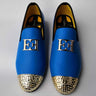 Blue Men Leather Big Size Fashion Design Bright Face Buckle and Gold Metal Toe Driving Loafers Shoes  -  GeraldBlack.com