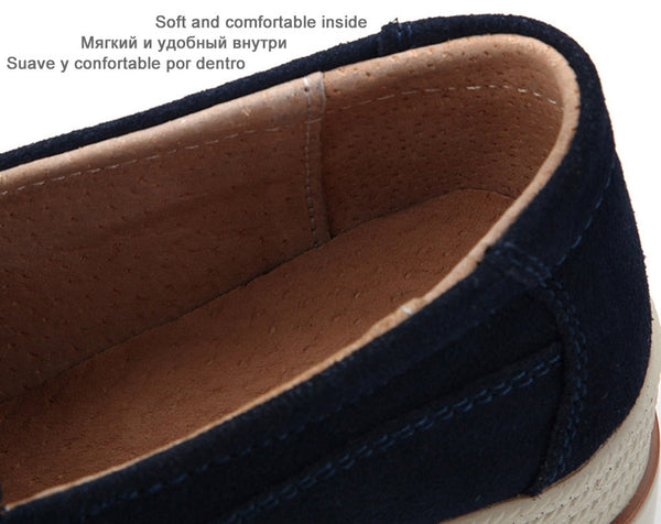 Blue Spring Autumn Moccasins Woman Platforms Genuine Leather Slip-on Casual Lady Round Toe Cow Suede  -  GeraldBlack.com