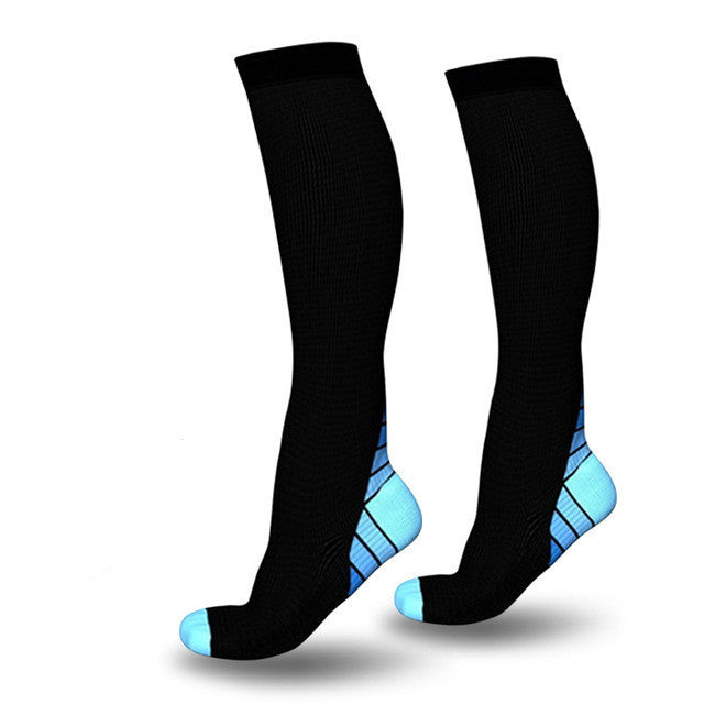 Blue Unisex Pain Relief Knee High Anti Fatigue Copper Compression Socks  -  GeraldBlack.com