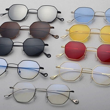 Blue Yellow Red Tinted Unisex Sunglasses with Small Polygon Frame  -  GeraldBlack.com