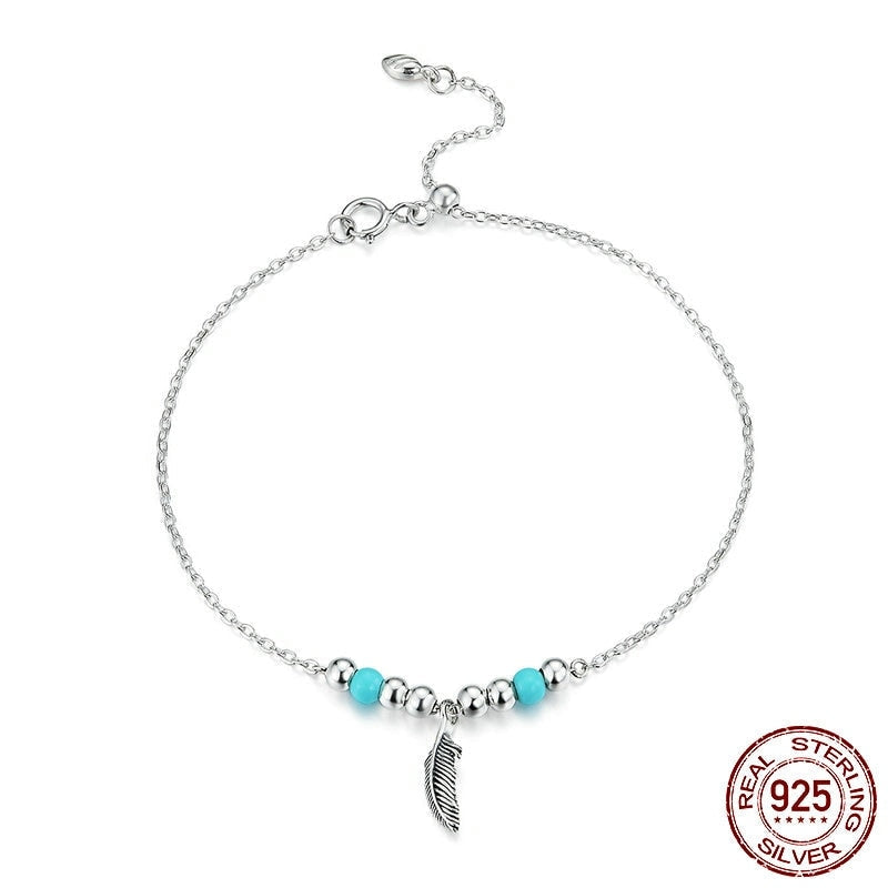 Bohemia Style Feather Silver Chain Bracelet for Women 925 Sterling Silver Jewelry Boho Style Female Accessory SCB181  -  GeraldBlack.com