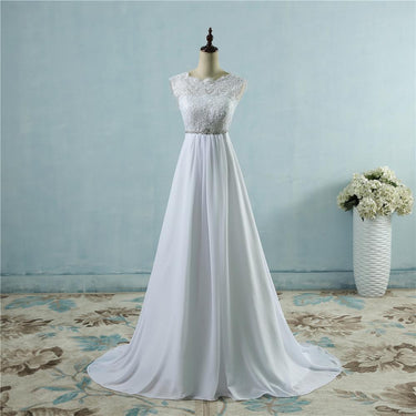 Bohemian Beaded Crystal Beach Wedding Chiffon Dress Bridal Gown with Train  -  GeraldBlack.com