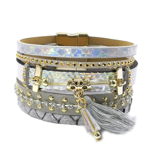 Bohemian Women's Jewelry Leather Bracelet with Tassel & Crystal  -  GeraldBlack.com