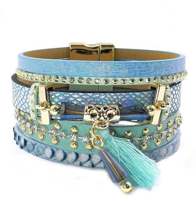 Bohemian Women's Jewelry Leather Bracelet with Tassel & Crystal  -  GeraldBlack.com