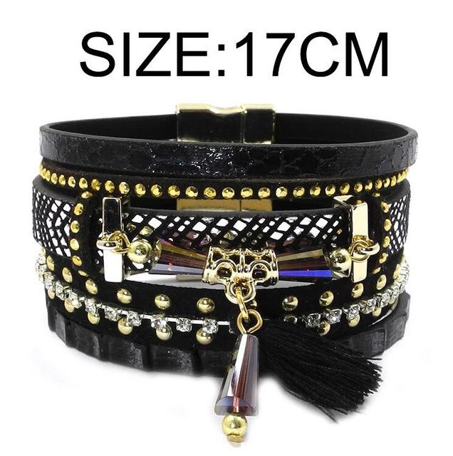 Bohemian Women's Jewelry Leather Bracelet with Tassel & Crystal - SolaceConnect.com