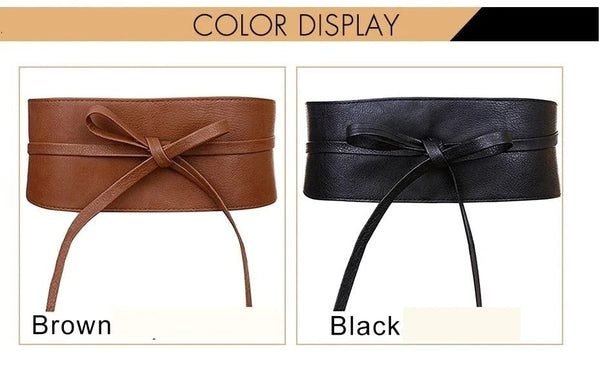 Boho Faux Leather Wrap Around Obi Style Belt for Women with Bowknot  -  GeraldBlack.com