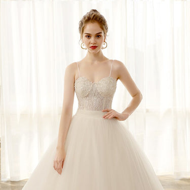 Boho Style Spaghetti Strap Beads Lace A-Line Princess Wedding Dress<br> - SolaceConnect.com