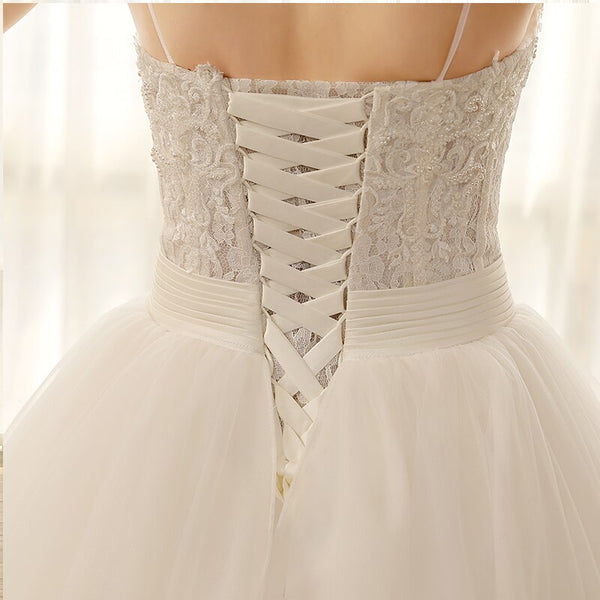 Boho Style Spaghetti Strap Beads Lace A-Line Princess Wedding Dress<br> - SolaceConnect.com
