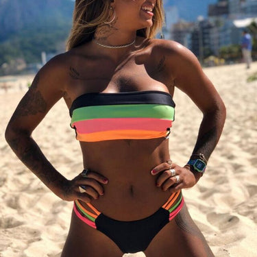 Brazilian Bikini Set for Women Sexy Strapless Striped Bandeau Swimming Suit  -  GeraldBlack.com
