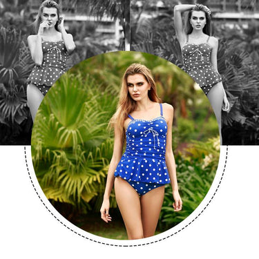 Brazilian Vintage Monokini Dots Printed Skirt Swimsuit for Plus Size Women - SolaceConnect.com