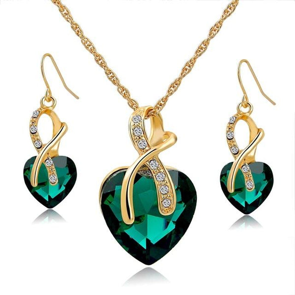 Bridal Wedding Crystal Heart Necklace Earrings Jewelry Set for Women  -  GeraldBlack.com