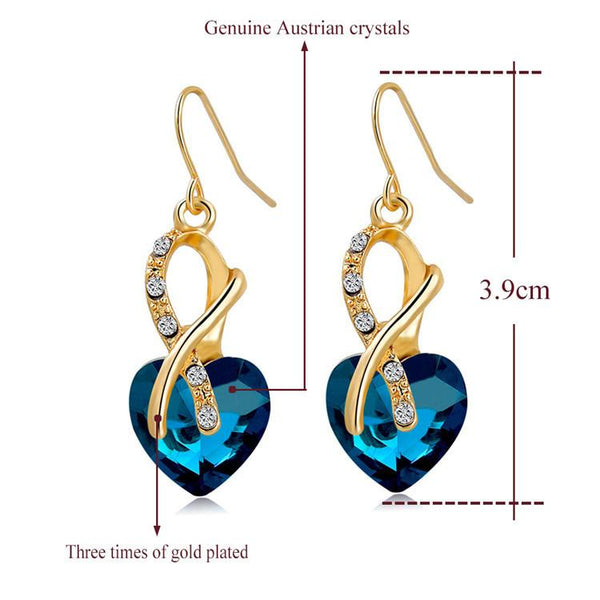 Bridal Wedding Crystal Heart Necklace Earrings Jewelry Set for Women - SolaceConnect.com