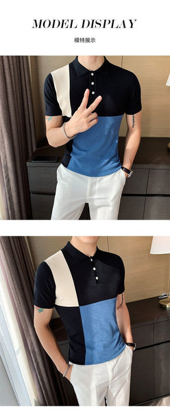British Fashion Men's Breathable Short Sleeves Contrast Slim Fit Shirt - SolaceConnect.com