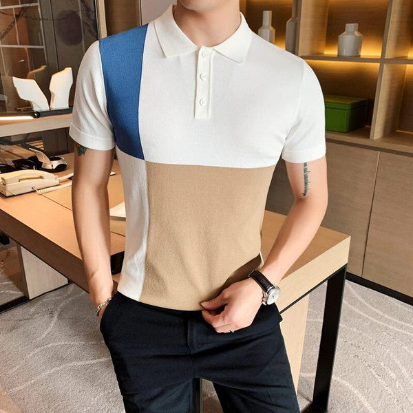 British Fashion Men's Breathable Short Sleeves Contrast Slim Fit Shirt  -  GeraldBlack.com