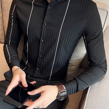 British Style Autumn Luxury Long Sleeve Striped Slim Business Shirts for Men  -  GeraldBlack.com