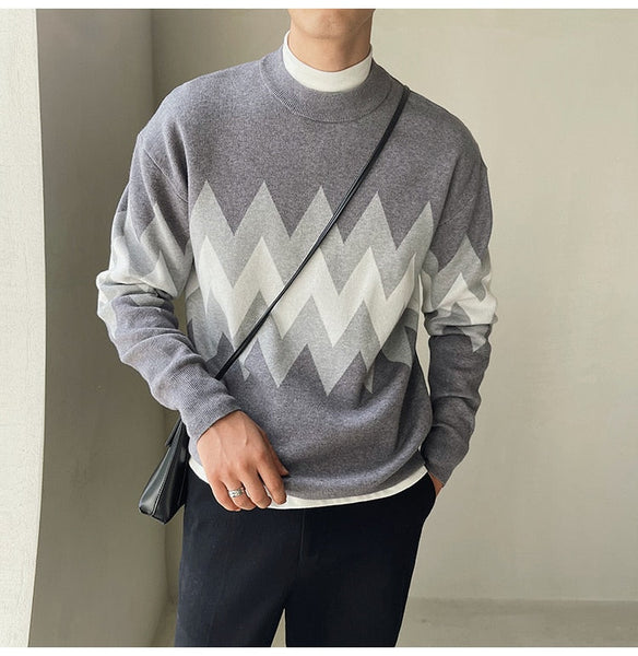 British Style Fashion Color Contrast Print Men Pullover Autumn Knitted O-Neck Sweater  -  GeraldBlack.com