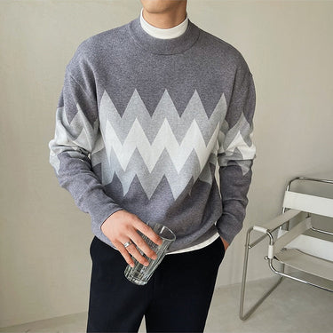 British Style Fashion Color Contrast Print Men Pullover Autumn Knitted O-Neck Sweater  -  GeraldBlack.com