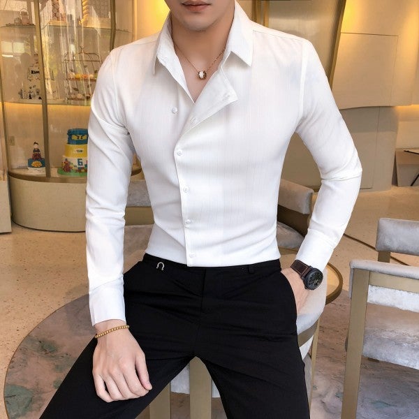 British Style Long Sleeve Business Tuxedo Shirt Men's Fashion Formal W ...