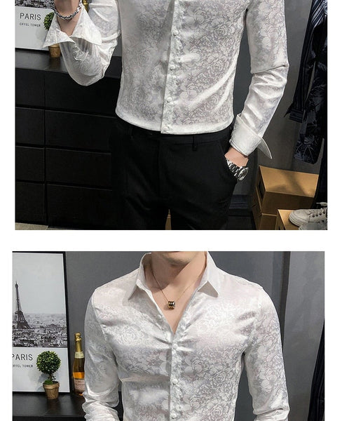 British Style Long Sleeve Digital Print Formal Casual Dress Shirt for Men  -  GeraldBlack.com