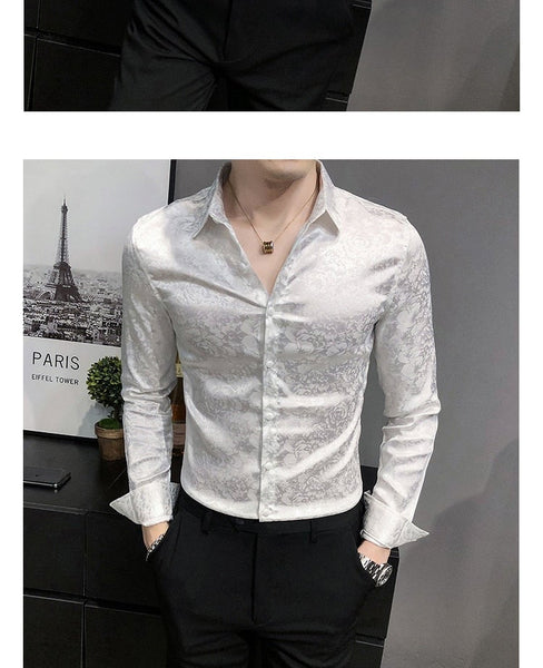 British Style Long Sleeve Digital Print Formal Casual Dress Shirt for Men  -  GeraldBlack.com