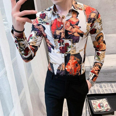 British Style Long Sleeve Stylish Print Slim Fit Shirts for Men - SolaceConnect.com