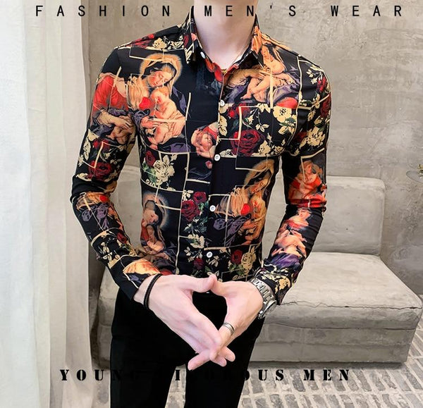 British Style Long Sleeve Stylish Print Slim Fit Shirts for Men - SolaceConnect.com