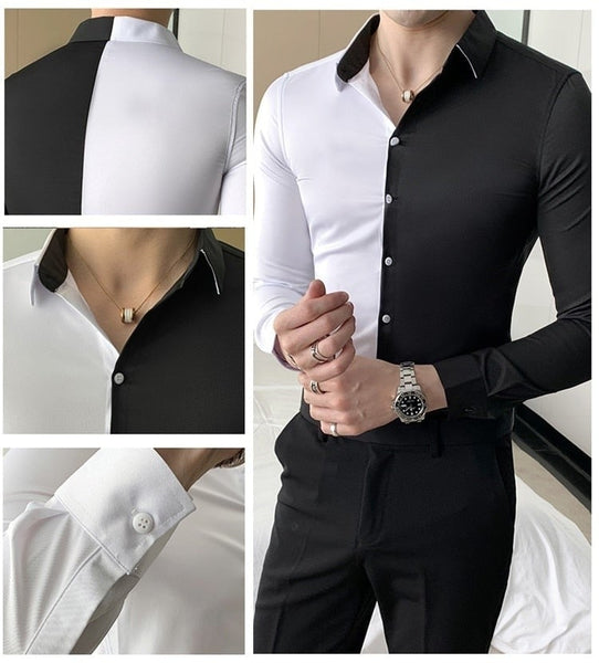British Style Patchwork Long Sleeve Simple All Match Casual Shirt for Men  -  GeraldBlack.com