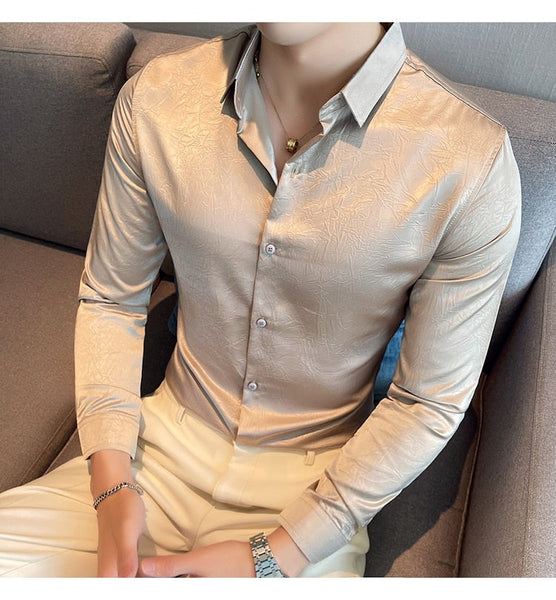 British Style Solid Color Long Sleeve All Match Slim Casual Shirt for Men  -  GeraldBlack.com