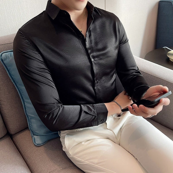 British Style Solid Color Long Sleeve All Match Slim Casual Shirt for Men  -  GeraldBlack.com