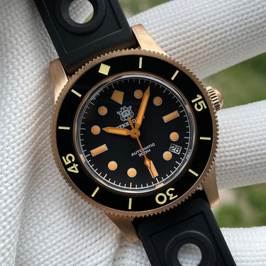 Bronze Dive Watch Extra-thick Sapphire Crystal Luxury Swiss Luminous NH35 Mechanical Movement Fifty Sturgeon  -  GeraldBlack.com