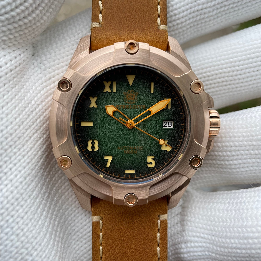 Bronze Watch 1000M 100Bar Waterproof SD1943S Automatic Mechanical Wristwatch strap Green Dial Dive Watch For Men  -  GeraldBlack.com