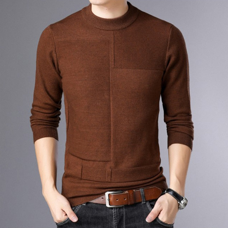 Brown 1 Color Casual Thick Warm Winter Men's Luxury Knitted Pullover Sweater Wear Jersey Fashions 71819  -  GeraldBlack.com