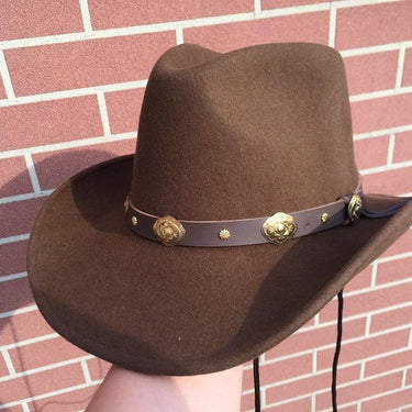 Brown Hondo Crown Western Cowboy Wool Felt Hat for Men Women - SolaceConnect.com