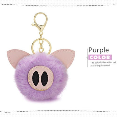 Bunny Rabbit Fur Ball Piggy Pompom Animal Leather Trinkets Keychains - SolaceConnect.com
