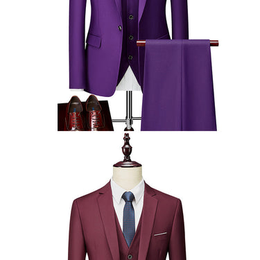 Burgundy Classic Custom Business Single-button Three Piece Suit for Men  -  GeraldBlack.com