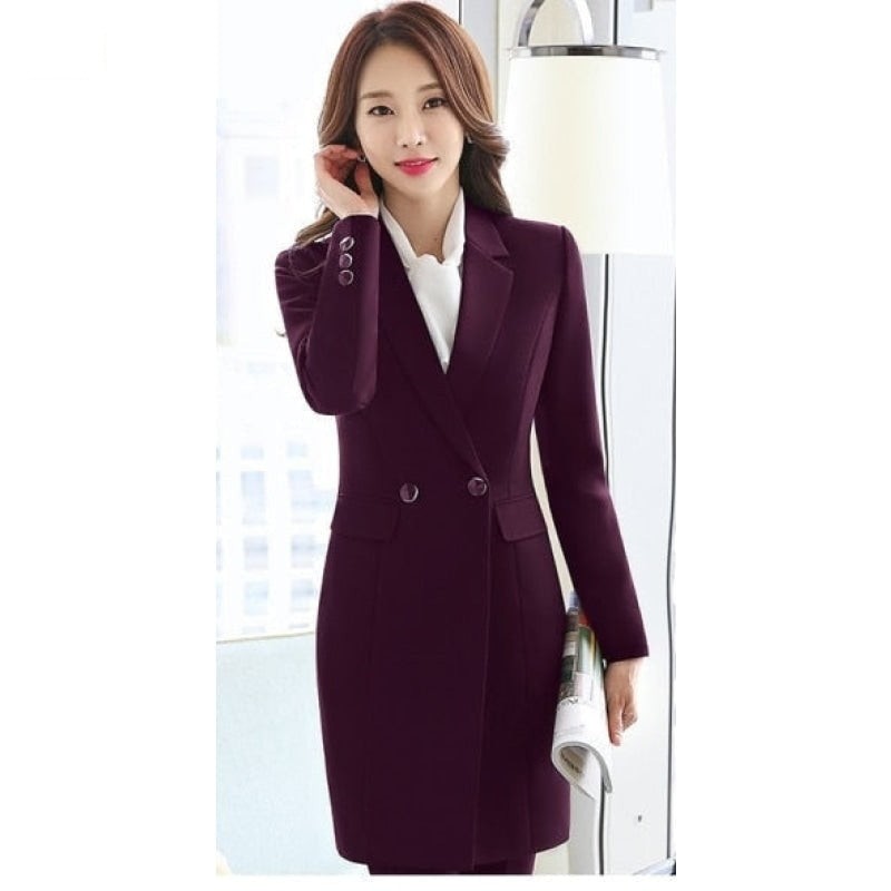 Burgundy Color Office Lady Style Formal Business Suit Blazer for Women  -  GeraldBlack.com