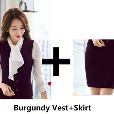 Burgundy Formal Business Suit Office Wear Vest and Skirt for Women  -  GeraldBlack.com